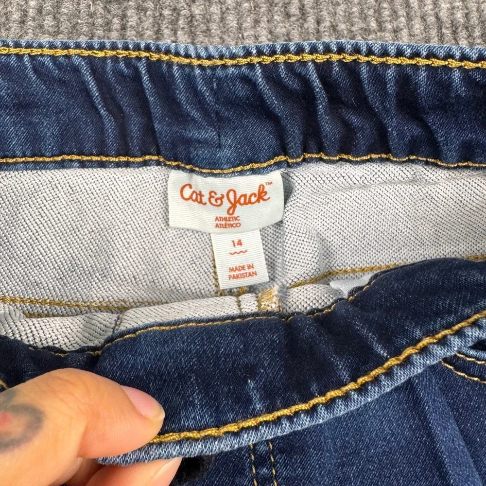 Cat & Jack‎ Girls Athletic Fit Super Stretch Drawstring Jeans Dark Wash Size 14